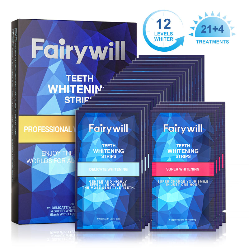 Fairywill Teeth Whitening Strips for Sensitive Teeth , 25 Treatments 50 pcs White Strips Teeth Whitening Kit , Non-Slip Whiter strips Gentle and Safe , Teeth Whitener Removes All Stains