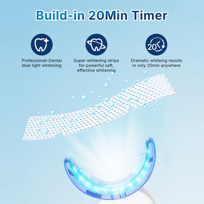 Fairywill Portable Teeth Whitening Kit, LED Blue Light and 28 White Strips for Sensitive Teeth, Rechargeable Teeth Whitener Case