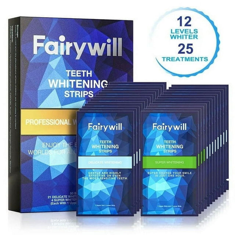 Fairywill Teeth Whitening Strips for Sensitive Teeth , 25 Treatments 50 pcs White Strips Teeth Whitening Kit , Non-Slip Whiter strips Gentle and Safe , Teeth Whitener Removes All Stains